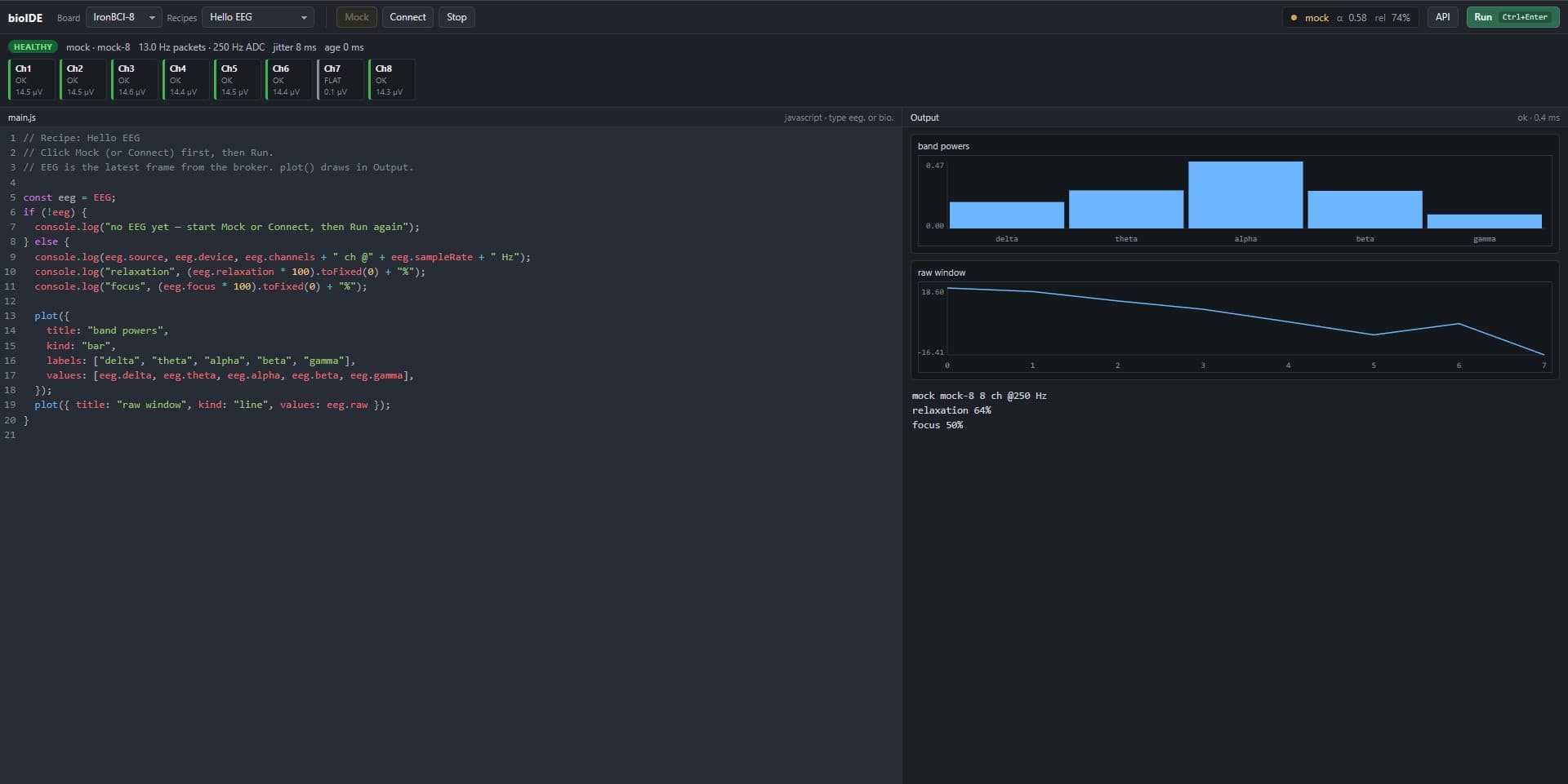 bioIDE: Write JavaScript Against Live EEG in the Browser