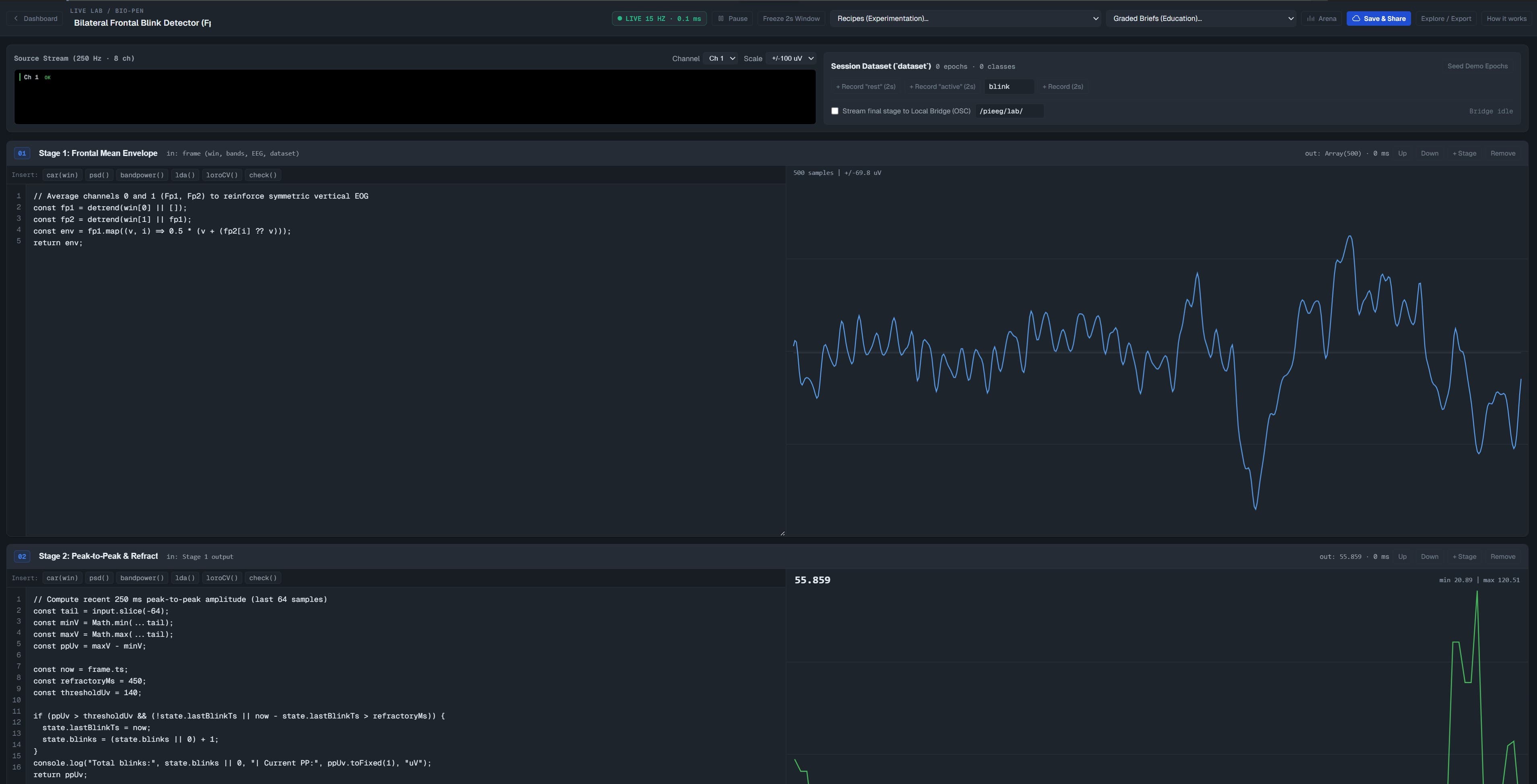 Live Lab (Bio-Pen): Shareable Live Biosignal Pipelines in a Single URL