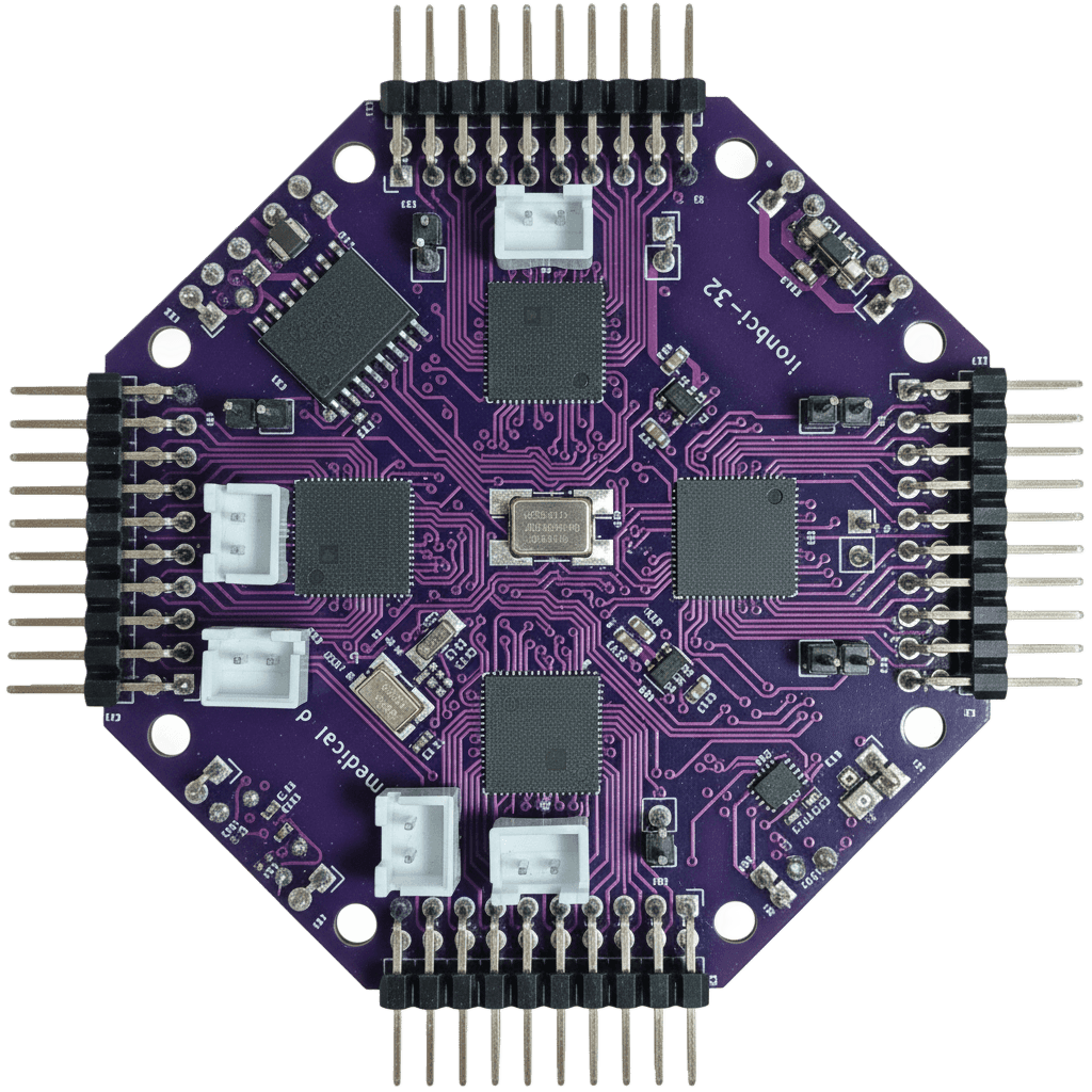 IronBCI-32 — top-down PCB view