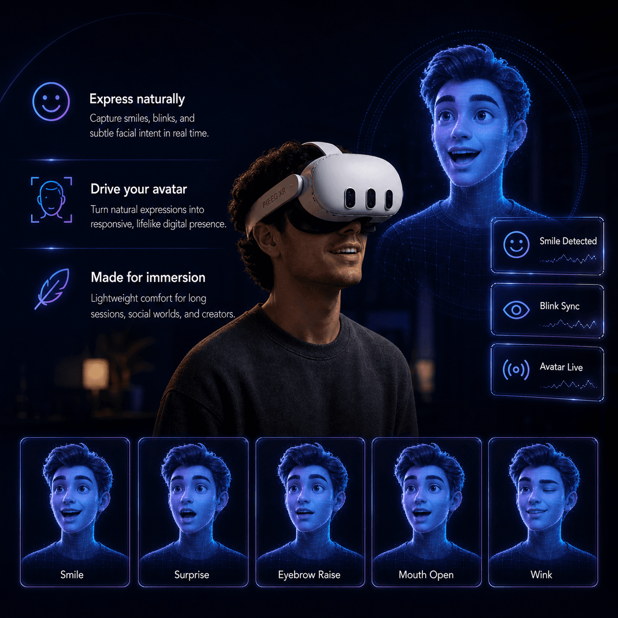 PiEEG XR neural face interface shield mounted on a VR headset